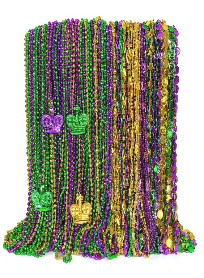 EOBOH 100PCS Mardi Gras Accessories, 11 Kinds Mardi Gras Beads Coins Mask Shape Necklace, Metallic Green Purple Gold Beads Parade Throw Costumes, Festival Carnivals Celebration Events Party Throws Supplies - Image 1